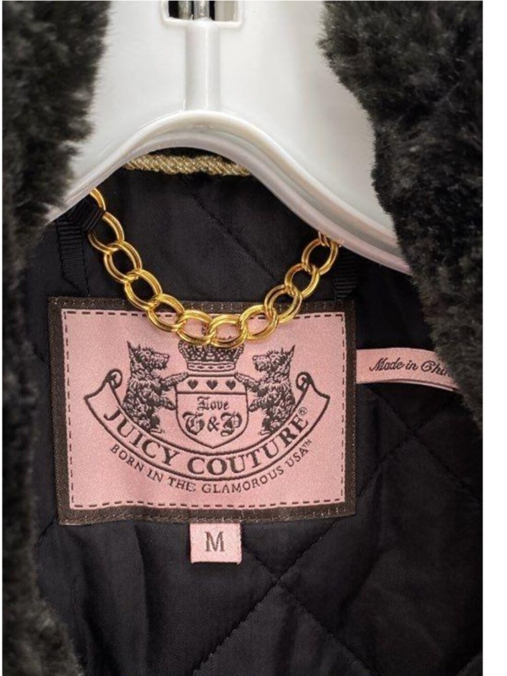 VTG Juicy Couture Archival Pink Tag Heavy Faux Fur Shawl Collar Coat M Black - Picture 3 of 7